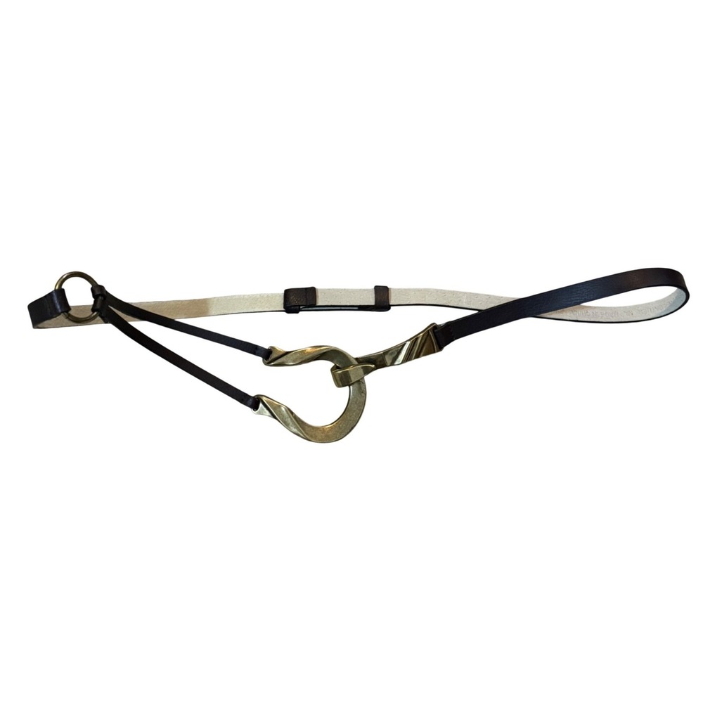 Chicos Genuine Leather Belt Women ML Gold Tone Abstract Buckle